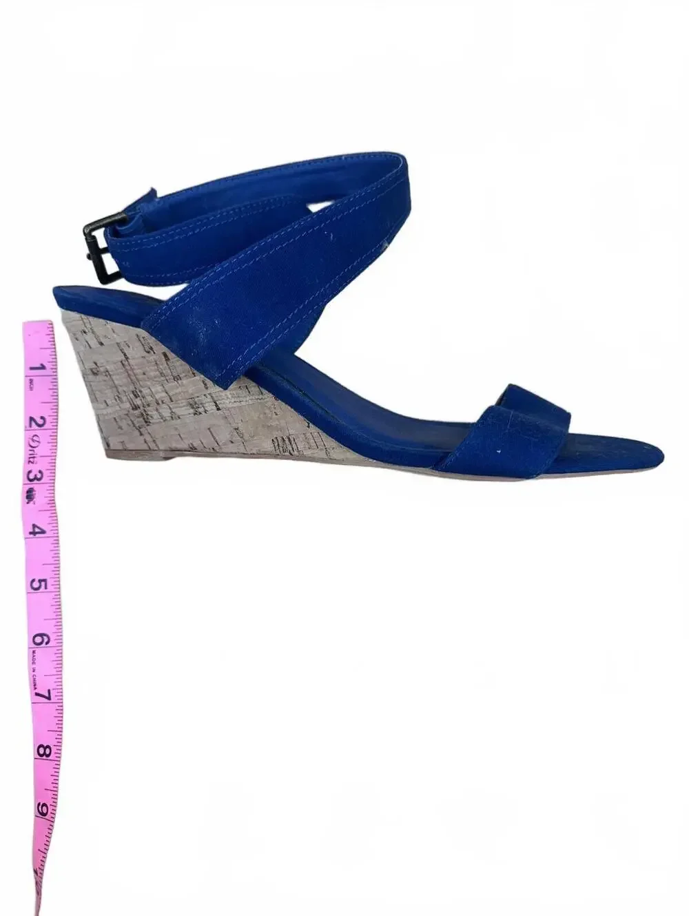 J.C. Blue Suede Cork Wedge Sandals